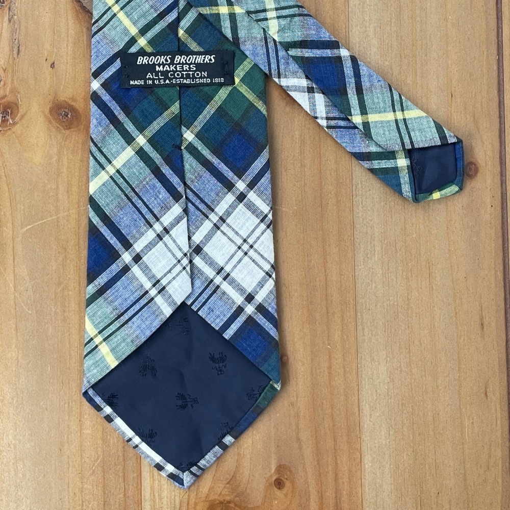 VTG Brooks Brothers Makers Preppy Plaid Cotton Tie Old Money Nautical USA Made - Picture 3 of 6